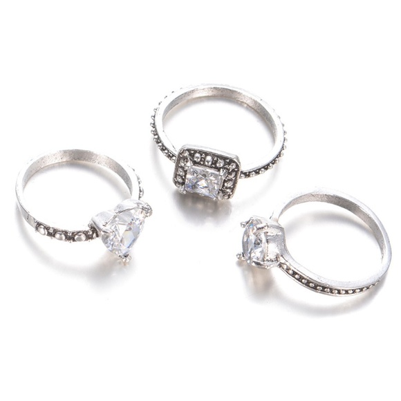 **CORAZON* 3-Pc Silver Rhinestone Fashion Ring Set - Picture 5 of 7